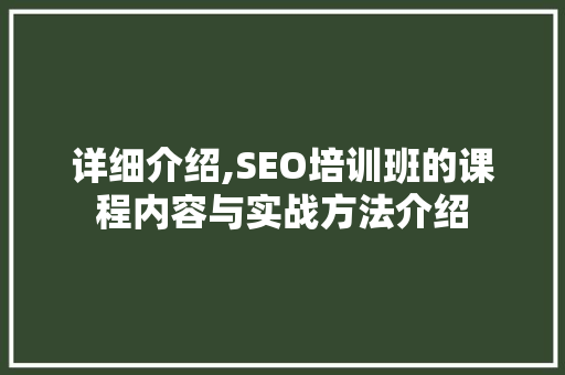 详细介绍,SEO培训班的课程内容与实战方法介绍  第1张
