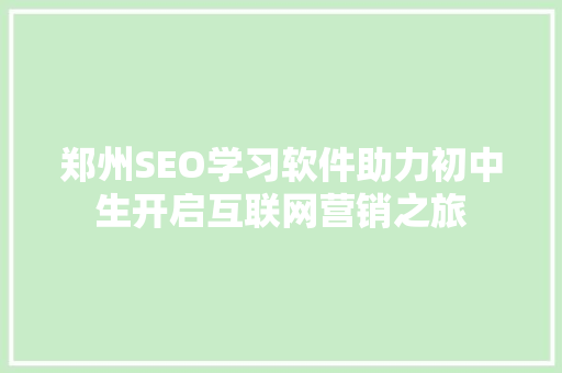 郑州SEO学习软件助力初中生开启互联网营销之旅