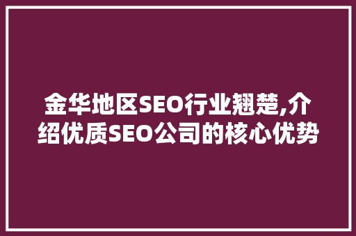 金华地区SEO行业翘楚,介绍优质SEO公司的核心优势