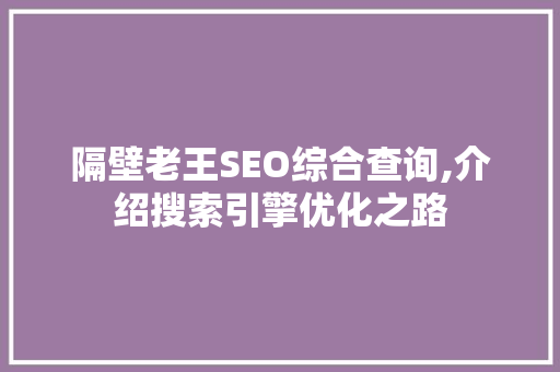隔壁老王SEO综合查询,介绍搜索引擎优化之路