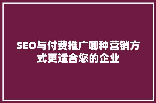 SEO与付费推广哪种营销方式更适合您的企业
