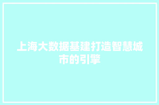 上海大数据基建打造智慧城市的引擎