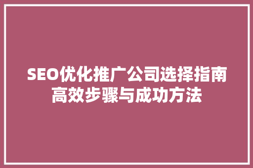 SEO优化推广公司选择指南高效步骤与成功方法