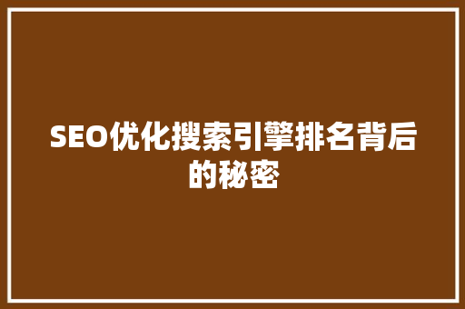 SEO优化搜索引擎排名背后的秘密