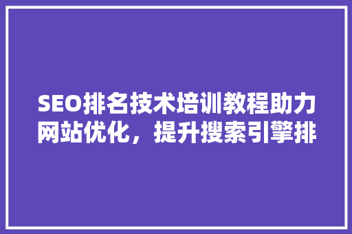 SEO排名技术培训教程助力网站优化，提升搜索引擎排名