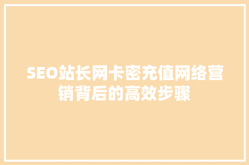 SEO站长网卡密充值网络营销背后的高效步骤