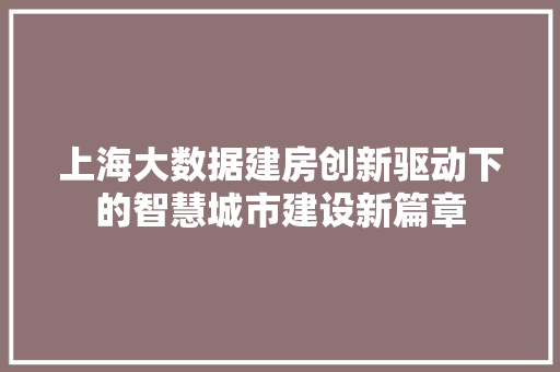 上海大数据建房创新驱动下的智慧城市建设新篇章