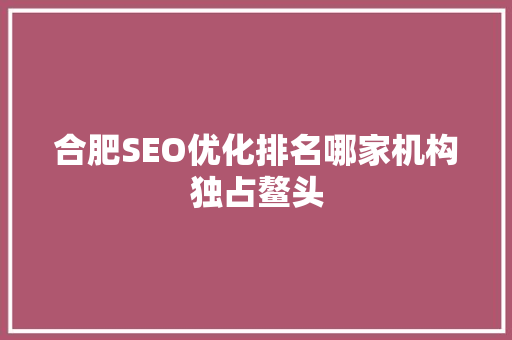 合肥SEO优化排名哪家机构独占鳌头  第1张