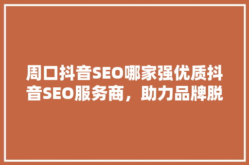 周口抖音SEO哪家强优质抖音SEO服务商，助力品牌脱颖而出