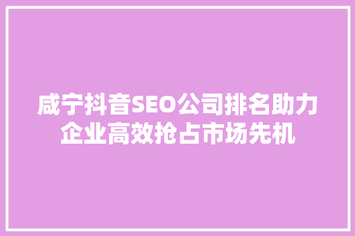 咸宁抖音SEO公司排名助力企业高效抢占市场先机