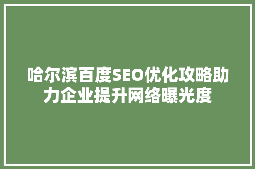 哈尔滨百度SEO优化攻略助力企业提升网络曝光度