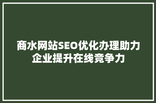 商水网站SEO优化办理助力企业提升在线竞争力