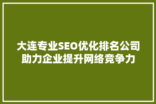 大连专业SEO优化排名公司助力企业提升网络竞争力