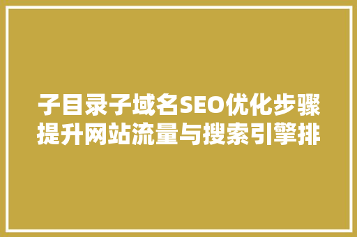 子目录子域名SEO优化步骤提升网站流量与搜索引擎排名的关键路径