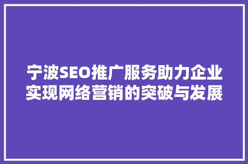 宁波SEO推广服务助力企业实现网络营销的突破与发展