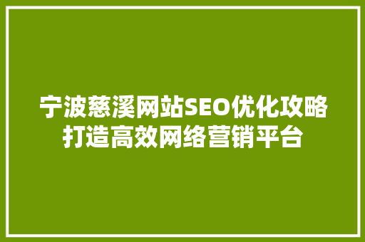 宁波慈溪网站SEO优化攻略打造高效网络营销平台
