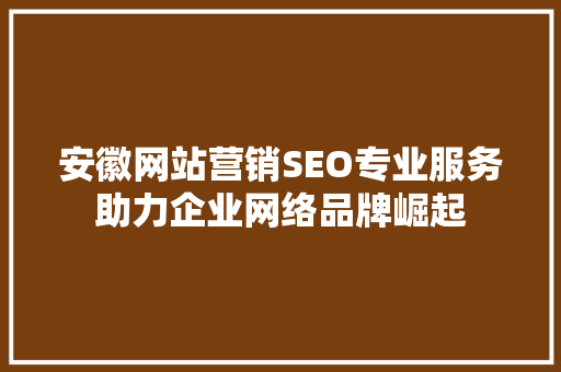 安徽网站营销SEO专业服务助力企业网络品牌崛起