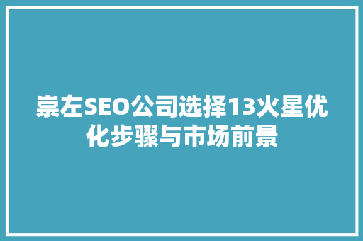 崇左SEO公司选择13火星优化步骤与市场前景