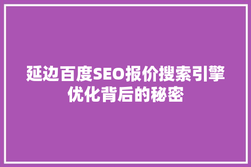 延边百度SEO报价搜索引擎优化背后的秘密