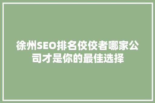 徐州SEO排名佼佼者哪家公司才是你的最佳选择