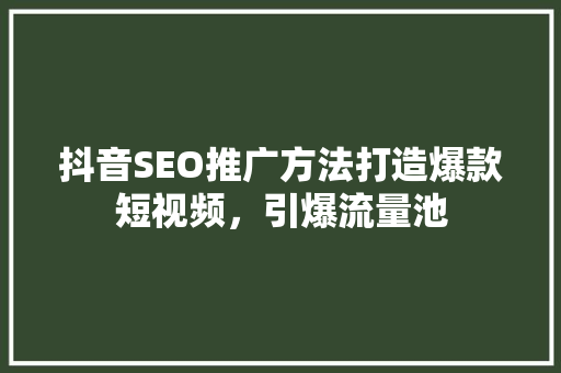 抖音SEO推广方法打造爆款短视频，引爆流量池