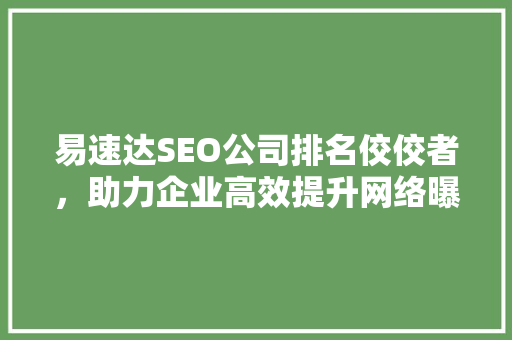易速达SEO公司排名佼佼者，助力企业高效提升网络曝光度