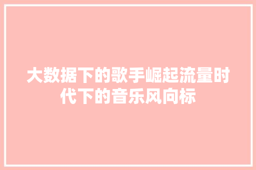 大数据下的歌手崛起流量时代下的音乐风向标