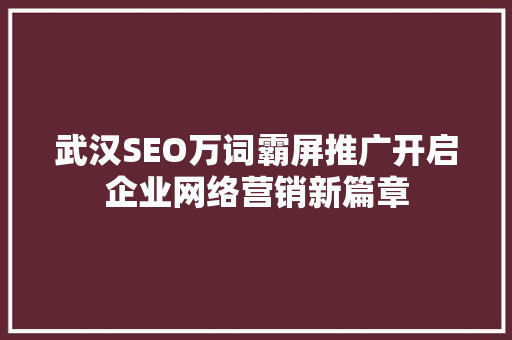 武汉SEO万词霸屏推广开启企业网络营销新篇章