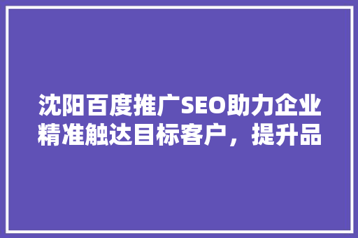 沈阳百度推广SEO助力企业精准触达目标客户，提升品牌影响力