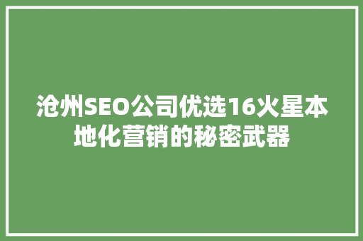 沧州SEO公司优选16火星本地化营销的秘密武器