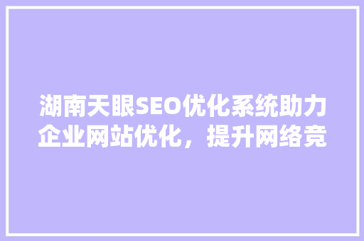 湖南天眼SEO优化系统助力企业网站优化，提升网络竞争力