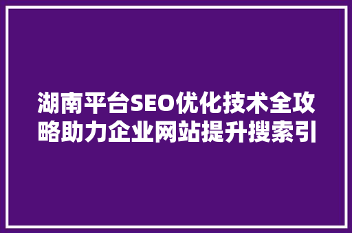 湖南平台SEO优化技术全攻略助力企业网站提升搜索引擎排名