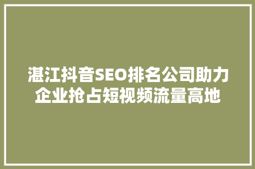 湛江抖音SEO排名公司助力企业抢占短视频流量高地  第1张