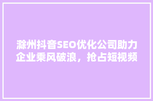 滁州抖音SEO优化公司助力企业乘风破浪，抢占短视频营销新高地
