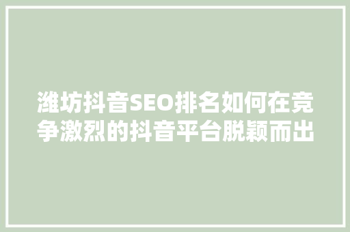 潍坊抖音SEO排名如何在竞争激烈的抖音平台脱颖而出