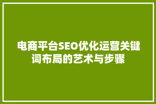 电商平台SEO优化运营关键词布局的艺术与步骤