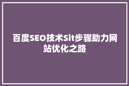 百度SEO技术Sit步骤助力网站优化之路