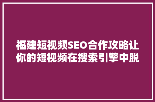 福建短视频SEO合作攻略让你的短视频在搜索引擎中脱颖而出