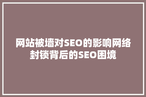 网站被墙对SEO的影响网络封锁背后的SEO困境
