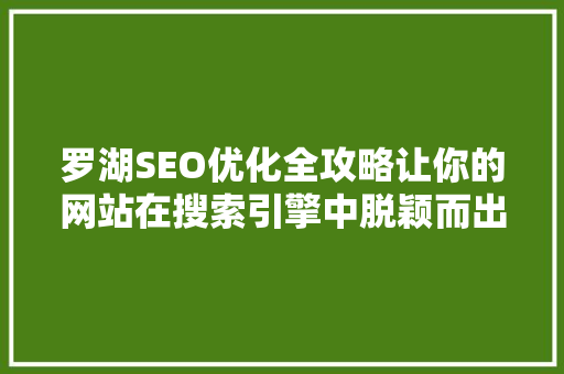 罗湖SEO优化全攻略让你的网站在搜索引擎中脱颖而出