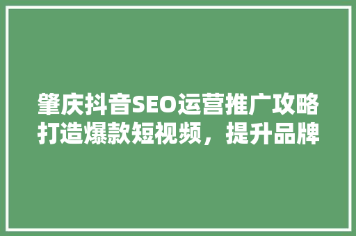 肇庆抖音SEO运营推广攻略打造爆款短视频，提升品牌影响力