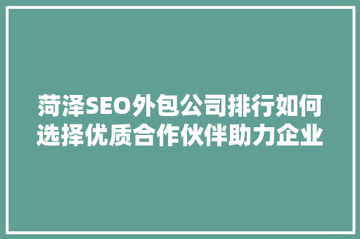 菏泽SEO外包公司排行如何选择优质合作伙伴助力企业网络营销  第1张