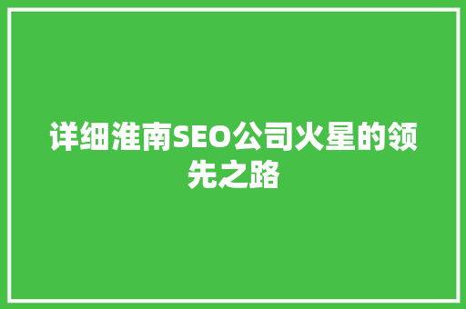 详细淮南SEO公司火星的领先之路
