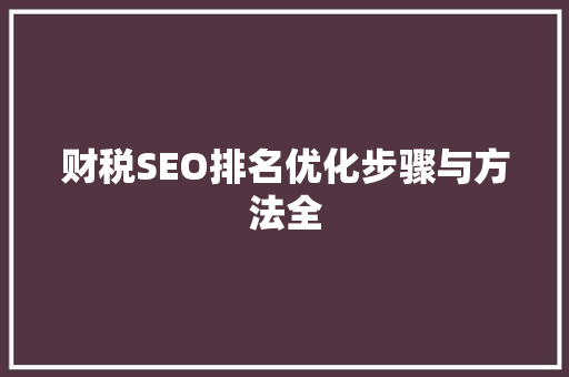 财税SEO排名优化步骤与方法全