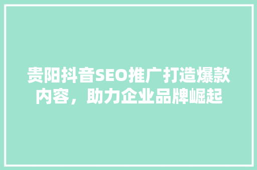 贵阳抖音SEO推广打造爆款内容，助力企业品牌崛起
