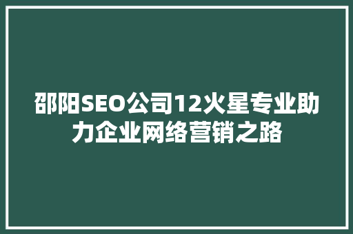 邵阳SEO公司12火星专业助力企业网络营销之路