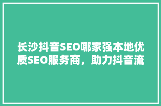 长沙抖音SEO哪家强本地优质SEO服务商，助力抖音流量翻倍