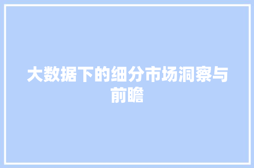 大数据下的细分市场洞察与前瞻  第1张