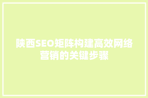 陕西SEO矩阵构建高效网络营销的关键步骤