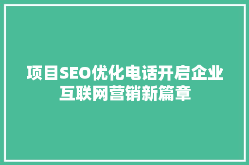 项目SEO优化电话开启企业互联网营销新篇章  第1张